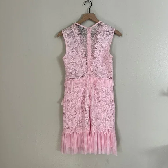 Bardot Francesca Pink Lady Lace Ruffle‎ Pleated Dress Size 6 Party Cocktail - Picture 8 of 9